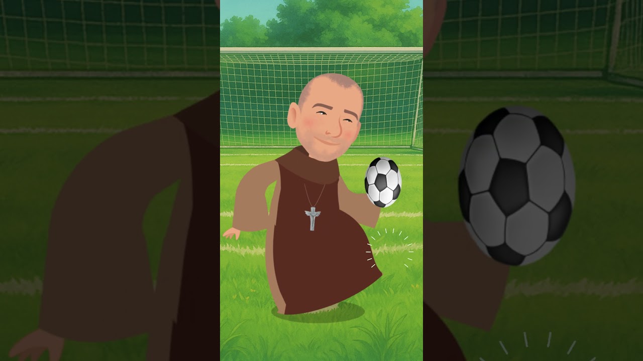 Frei Gilson futebol, No campo e na missão: Frei Gilson joga pelo céu. | Arte Piedosa