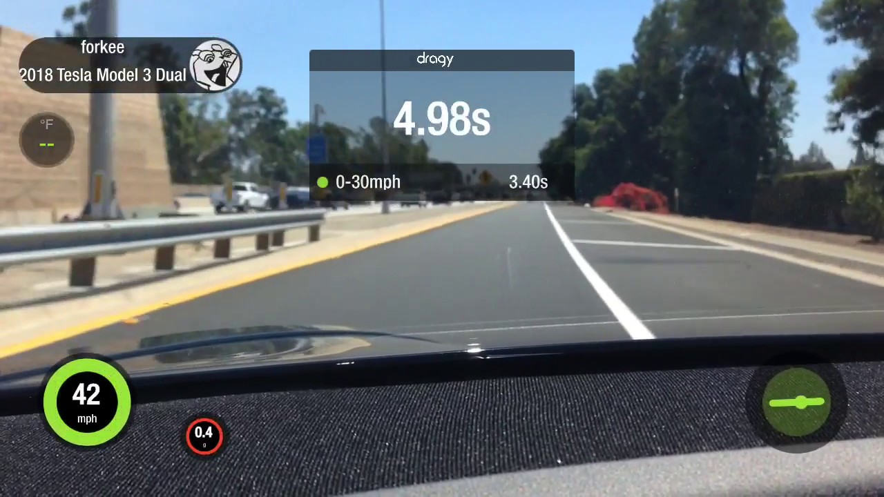 Tesla Model 3 Dual Motor Performance 0-60 in 7.6 on Dragy ("Chill" Mode ...