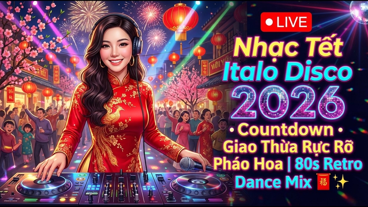 🔴 LIVE Nhạc Tết Italo Disco 2026 • Countdown Giao Thừa Rực Rỡ Pháo Hoa | 80s Retro Dance Mix  🧧✨