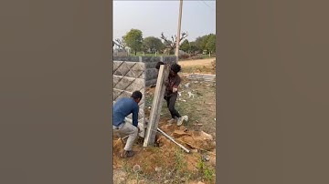 Readymade cement compound column is set by the labor in this way#boundarywall