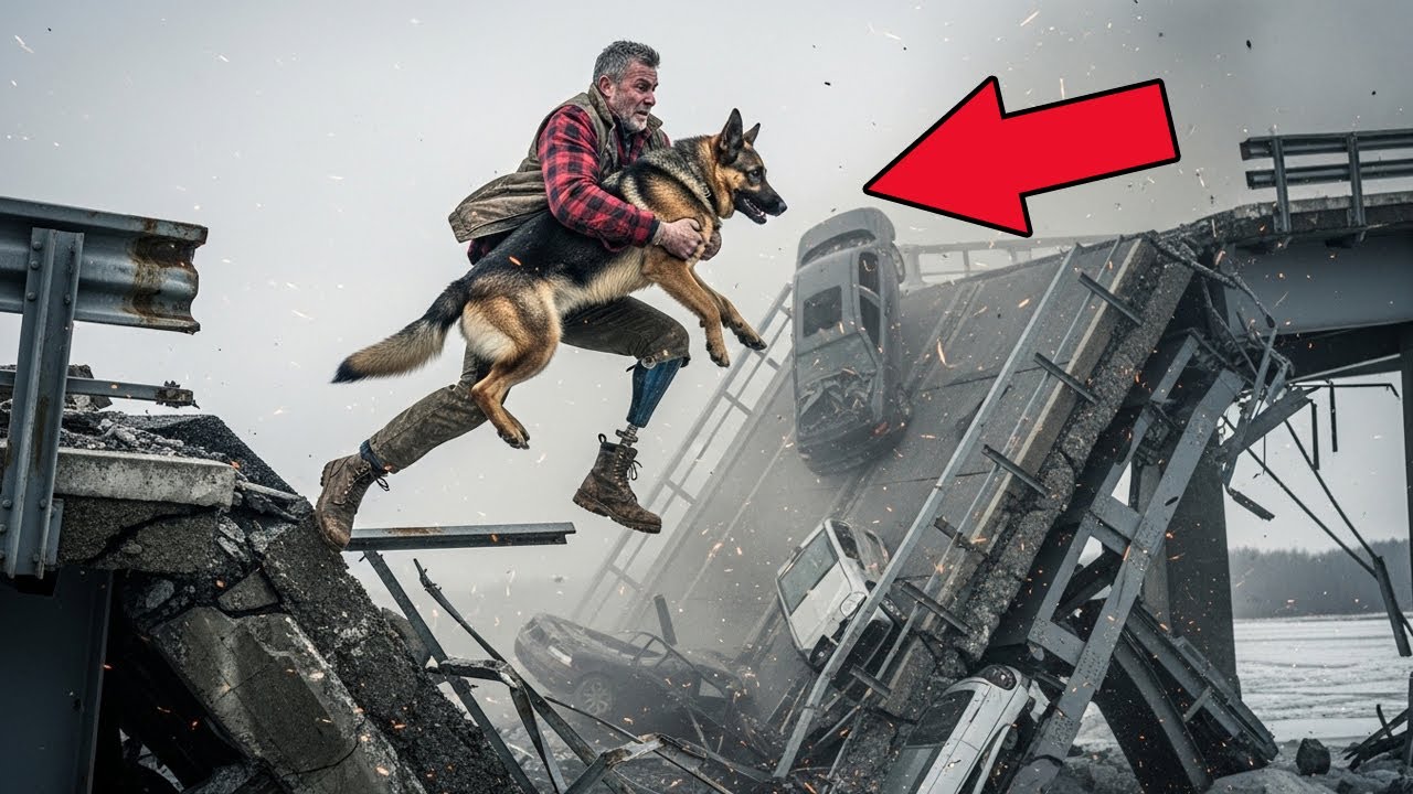 Veteran jumps from collapsing bridge to rescue German Shepherd — what the town did next shocked all