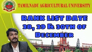 Tnau Rank List Date Counselling Date 2021