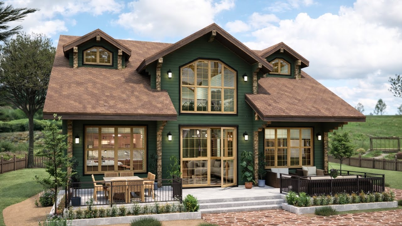 37x43 ft 2-Story Wooden Cottage House | Cozy 2-Level Family Home (11x13m)