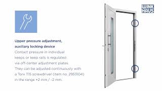 Security door locking systems - Upper pressure adjustment, auxiliary locking device