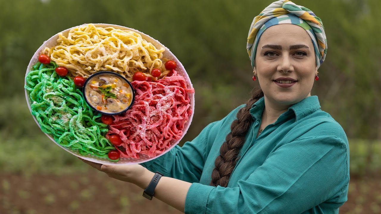 Rainbow Pasta — colorful ribbons of flavor with a creamy mushroom sauce ...