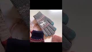 Wool Women's Fashion Winter Gloves Thicken Knitted Cartoon Deer Touch Screen Gloves #shorts