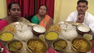 Husband Wife & Mom Royal Eating in Kings Palace | Rice Thali with | Mutton | Mixed Vegetables | Curd