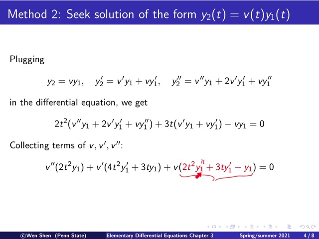 Elementary Differential Equations Video3 11 Reduction Of Order Three Methods Youtube