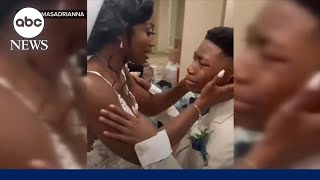 Son sees mother in wedding dress for the first time