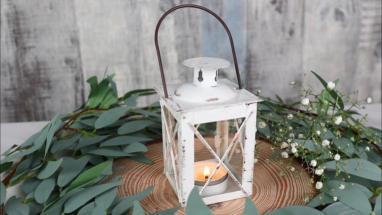 Kate Aspen Luminous Distressed White Mini-Lantern Tea Light Holder
