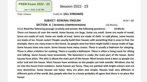 12th SUBJECT GENERAL ENGLISH MARK