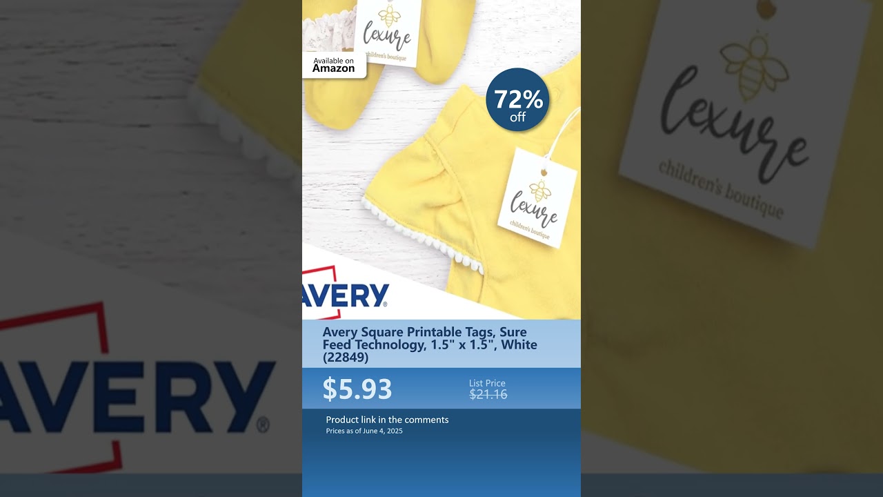 Avery Square Printable Tags, Sure Feed Technology, 1.5" x 1.5", White (22849)