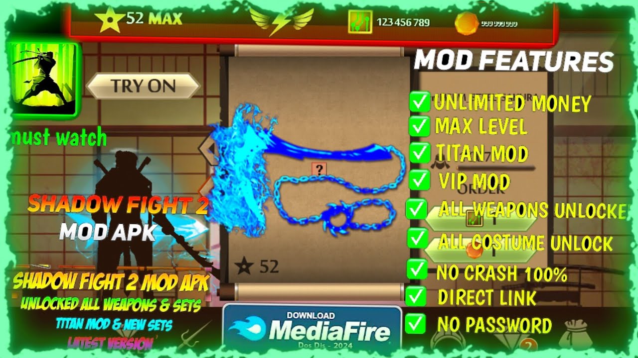 Shadow Fight 2 Mod Apk 2.34.6 Latest Version 2025 - Unlimited Money, Max Level 52 Vip Mod Hack apk  