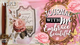 ASMR 🌺Aesthetic Journaling Vintage Pink Scrapbooking Collage | Journal With Me Relaxing and Calming✨
