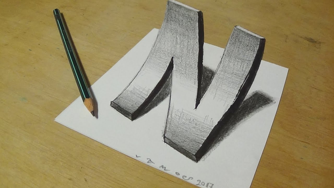 ⁣How to Draw 3D curved Letter N - Trick Art With Graphite Pencils - Inverse Perspective