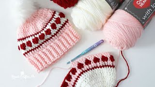 How to Crochet a Row of Hearts in a Hat