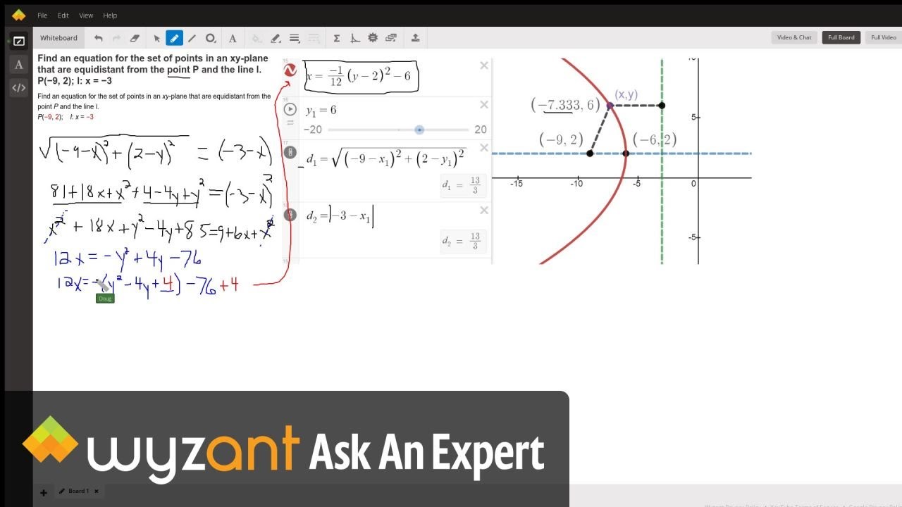 Find An Equation For The Set Of Points In An Xy Plane That Are Equidistant From The Point P And The Line L P 9 2 L X 3 Wyzant Ask An Expert