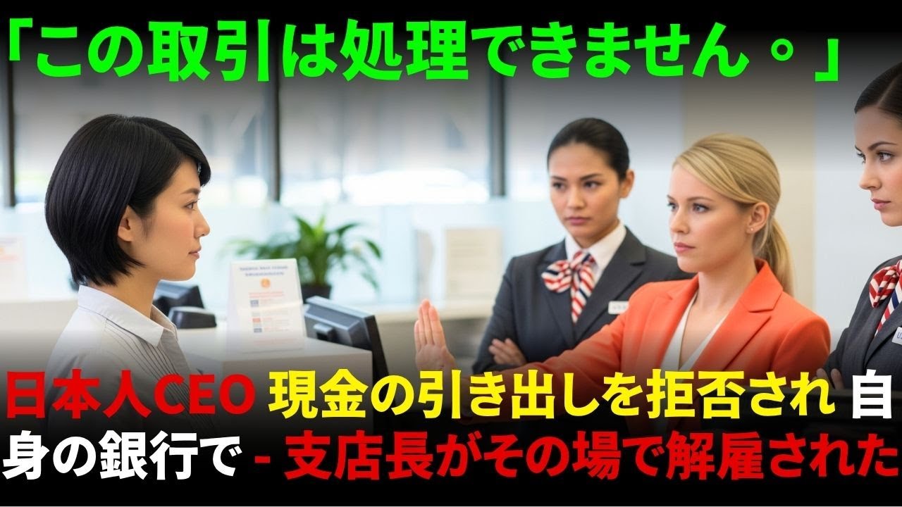 日本人女性CEOが自身の銀行で現金の引き出しを拒否され、支店長がその場で解雇された ！