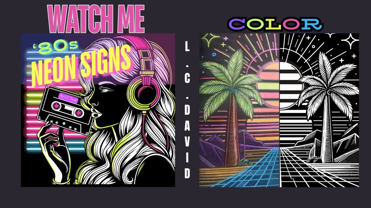 80s Neon Signs Coloring OCD Sunset Palm Road