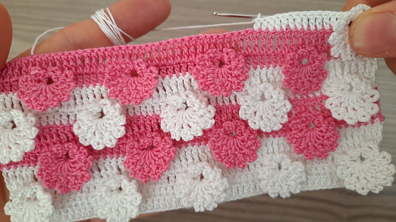 Fantasy Cute 3D Floral Crochet Pattern😍Knitting Crochet Filet Etol Shawl Cover Model Tığ işi Örgü