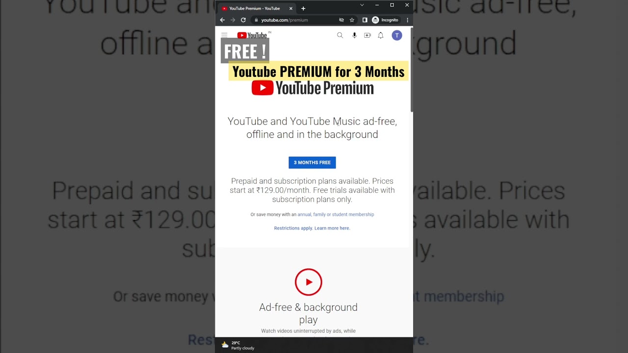 Get Free Youtube Premium Subscription for 3 Months #youtube #india #free #premium