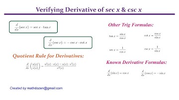 Verifying Derivatives with Quotient Rule: sec x & csc x -p1 (Calculus I)