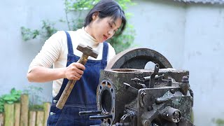 💡天才女孩跑100公里修复破旧柴油机，修复后动力更足，厉害！Genius girl runs 100 kilometers to repair worn-out diesel engine| 林果儿