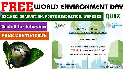 WORLD ENVIRONMENT DAY l ONLINE CERTIFICATE l QUIZ l ENVIRONMENT DAY l FREE CERTIFICATE IN TWO MINUTE
