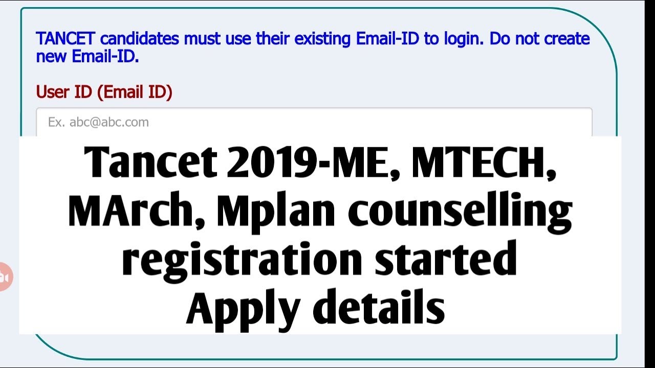 Tancet 2019/ME,MTECH, MArch, Mplan counselling registration started/Apply details