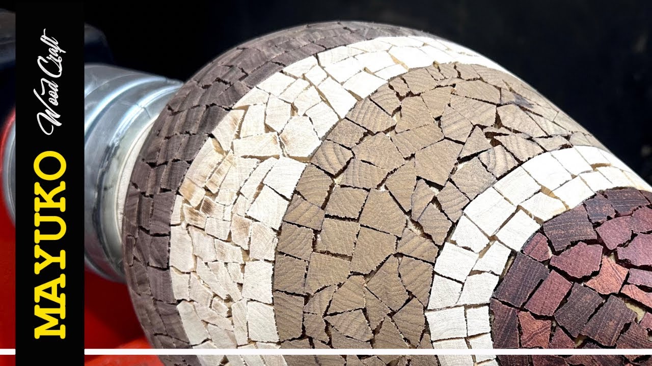 WOODEN MOSAIC VASE BUT NOT USING RESIN, woodturning