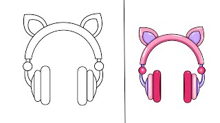 How to draw headphones ||كيفية رسم هيدفون (سماعات)|| رسم بنات ||رسم سهل||تعليم الرسم للمبتدئين