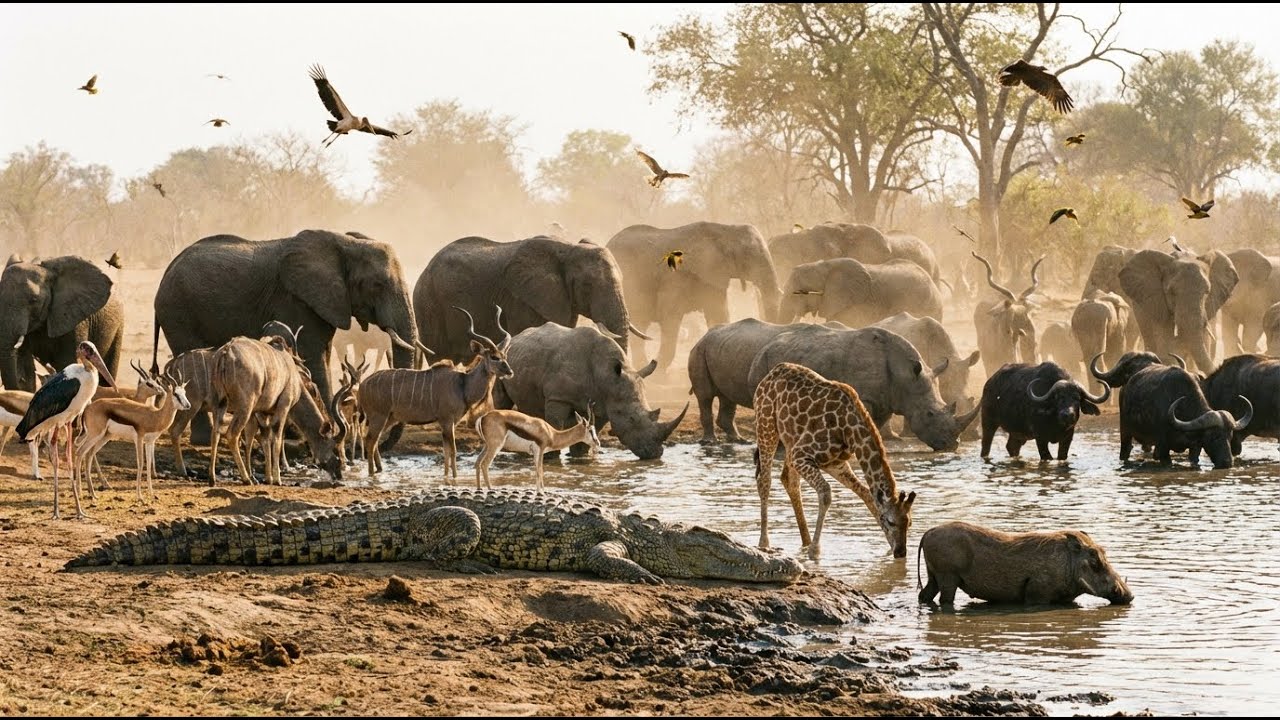 Relaxing Walk In The Wild | THE SAVANNA SHELTER : Elephant, Leopard, Monkey, Hippo, Rhino