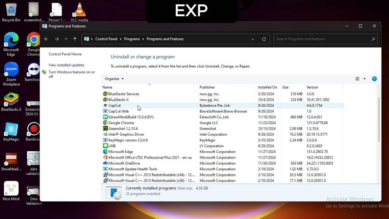 How to uninstall a program in windows(appwiz.cpl)