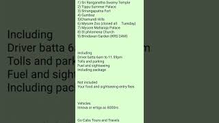 Bangalore To Mysore 1Day Tour & Coorg Ooty Chikmagalur Sightseeing Tour Packages By Car 8618837686