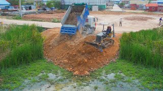 Started New Projects , Dozer Mitsubishi Pushing soil clean By Truck 5Ton Large projects