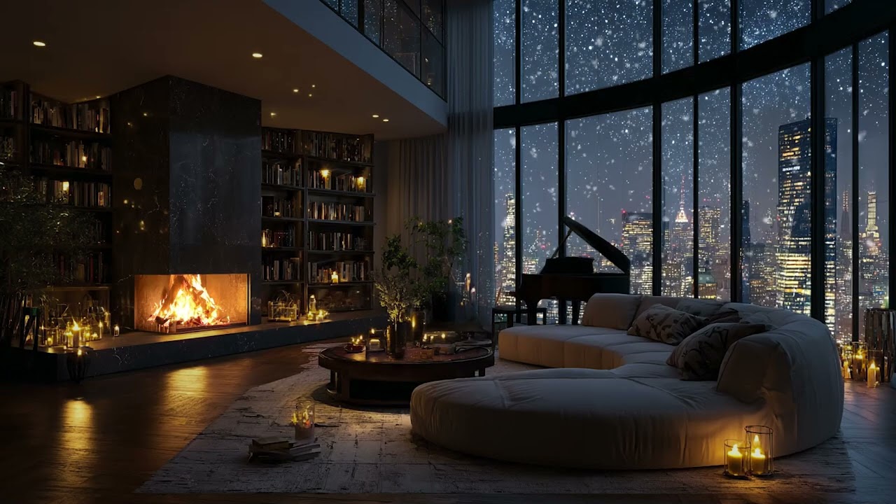 Smooth Jazz & Fireplace 🔥 Cozy Night Coffee Shop Vibes