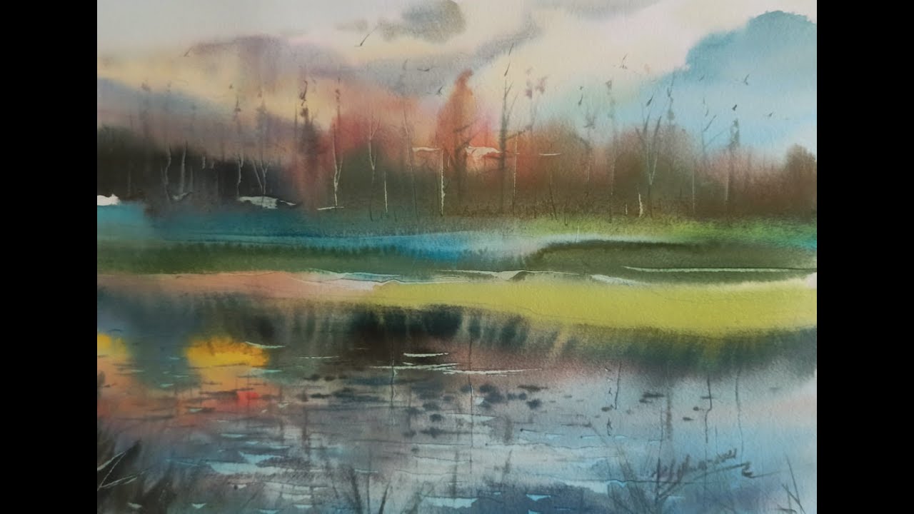 Watercolor. Evening landscape. ( Акварель. Вечерний пейзаж. )