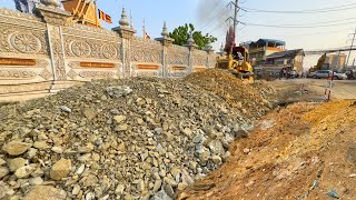 Download Lagu First Step Repairing New Foundation Road For Village By Dozer Spreading Stone \u0026 10Wheels Dump Trucks MP3