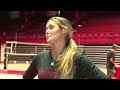 Wisconsin volleyball captain Charlie Fuerbringer is interviewed before Wisconsin's matchup agains...