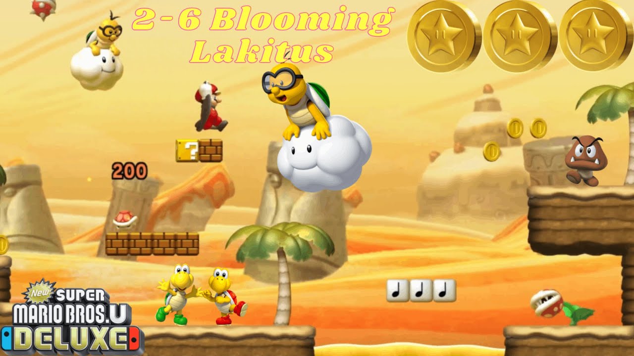 [New Super Mario Bros. U Deluxe] 2-6 Blooming Lakitus All 3 Star Coins 100%