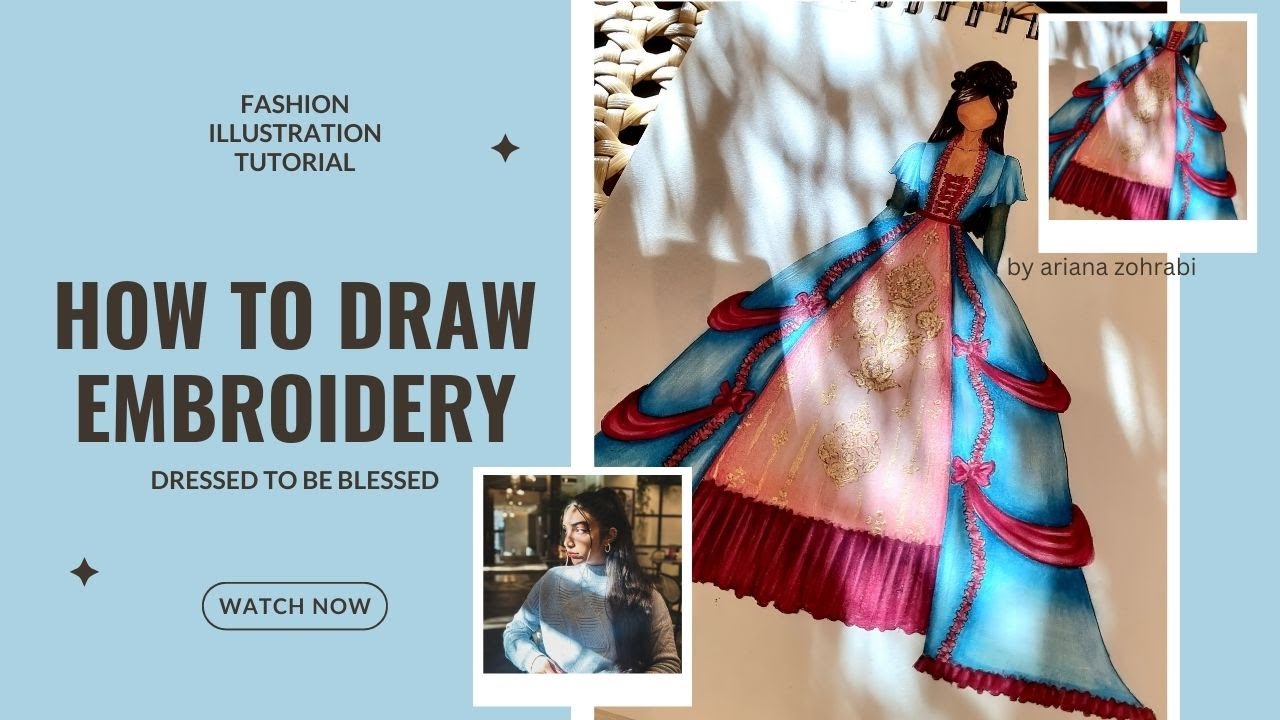 How To Draw Embroidery-Fashion Drawing Tutorial - YouTube