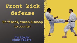 Front kick defense - sweep, scoop, redirect to counter