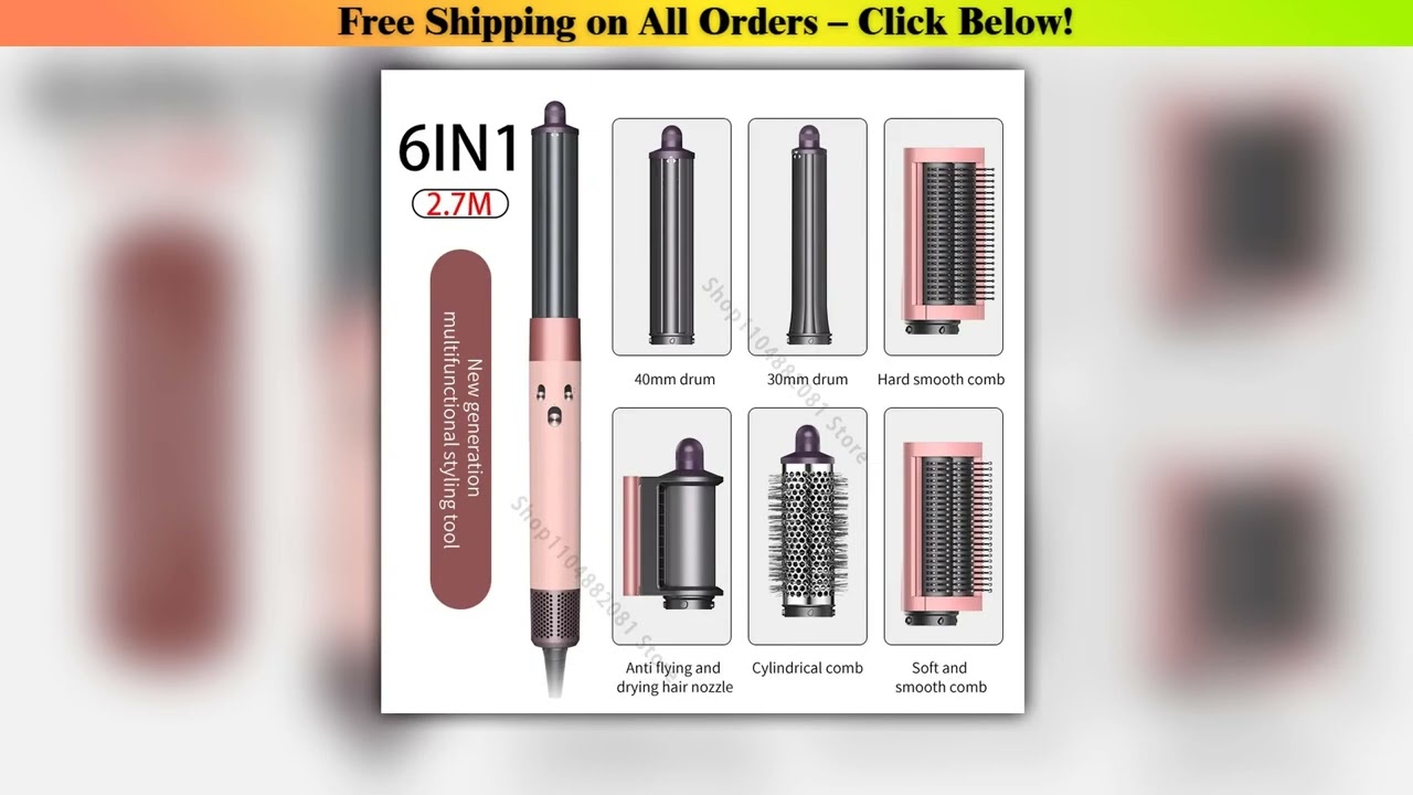 6IN1 Hair Dryer Brush Wrap 30/40mm Thermal Curling Straightening 1300W Hot/Cold Air Auto Hair