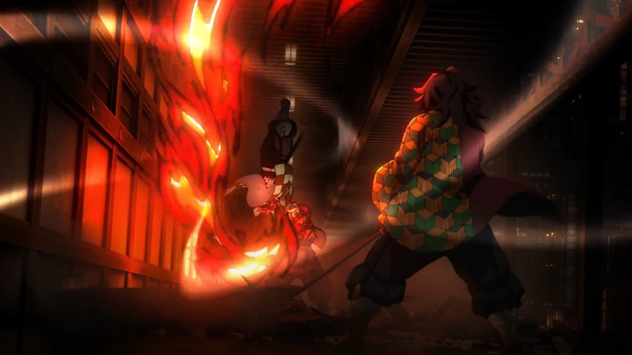 아카자 vs 기유,탄지로 