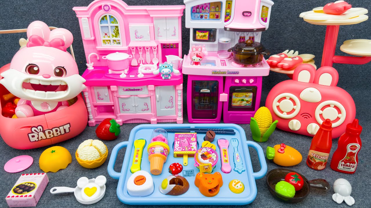 22 Minutes Satisfying With Unboxing Pink Kitchen Playset, Big Food Meal Fidget Toys Review
