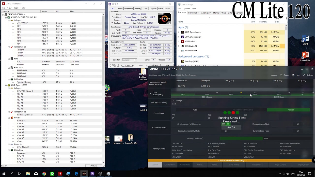 Ryzen 5 2600 OC@3.9Ghz Stock cooler vs CM liquid lite 120