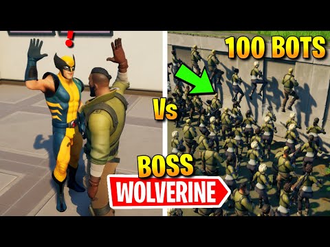What Happens If BOSS WOLVERINE Meets 100 ENEMY BOTS In Fortnite