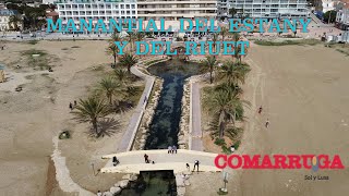 DRON EN EL MANANTIAL DE L'ESTANY I EL RIUET DE COMARRUGA , AGUAS TERMALES (TARRAGONA - ESPAÑA)