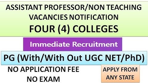 Immediate Recruitment of Assistant Professor Vacancies in Four Colleges | PG(With/With Out UGC NET)