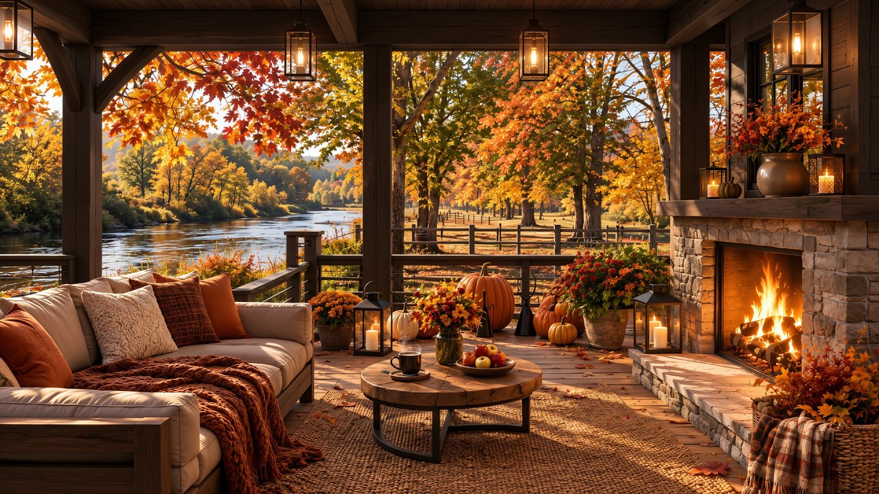 Warm Autumn Retreat Jazz ๐ Soft Jazz Music & Fireplace Ambience For Deep Relaxation